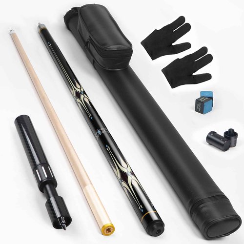 lotmusic Premium Pool Stick with Telescopic Fiber Extension Cue,58 Inch Professional Pool Cue Stick Set with Black Pool Cue Case & Billiards Accessories.