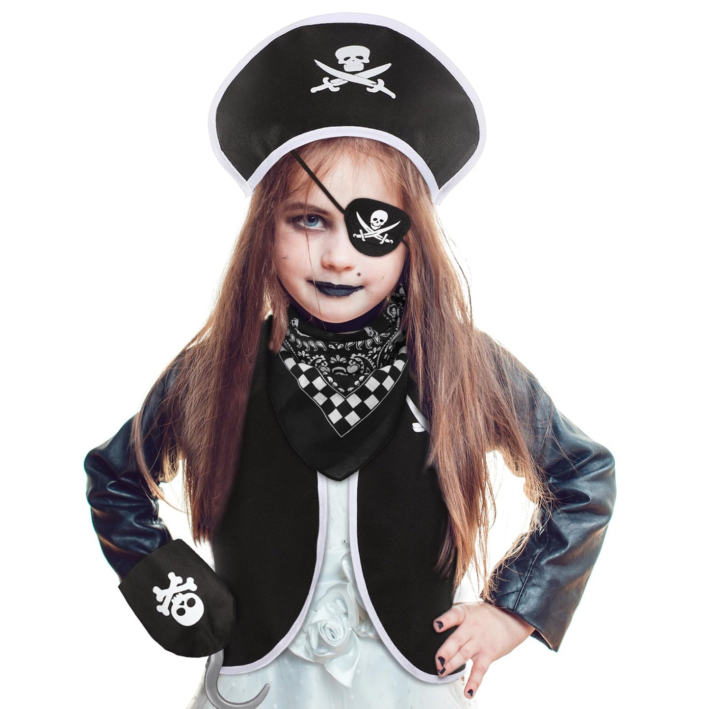 Bencailor 6 Pcs Kids Pirate Costume Accessories Set for Kids Pirate Role Play for Boys Toddlers Girls Halloween Party Cosplay Dress up
