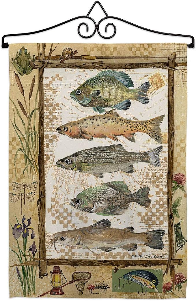 Fishing Adventures Garden Flag Set Wall Hanger Sports Outdoor Camping Fish Dock Lure Entertainment Activity Physical Small...