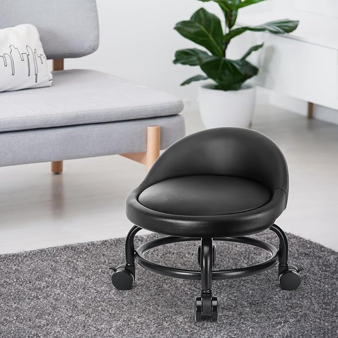 LWADALN Rolling Stool with Backrest Low Height Rolling Stools, Low Roller Stool Chair, Roller Seats for Home, Office, Garage, Shop, Library
