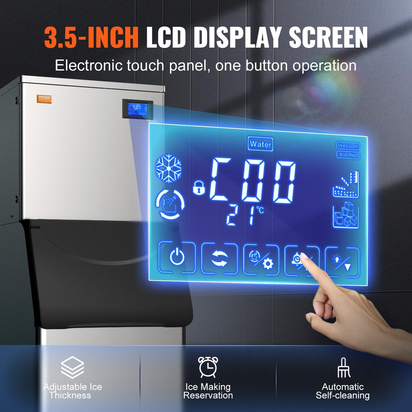 VEVOR Commercial Ice Maker, 400LBS/24H Ice Making Machine with 330.7LBS Large Storage Bin, 800W Auto Self-Cleaning Ice Maker Machine with 3.5-inch LED Screen for Business Bar Tested to UL Standards