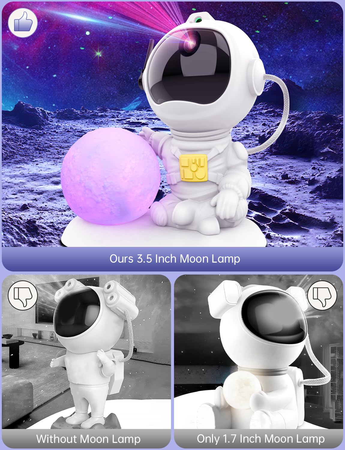 Astronaut Galaxy Projector, 3 in 1 Star Projector with Remote and Timer, 33 Light Effects, 3.5 inch Moon Lamp LED Night Light for Kids Room, Home Decor, Gifts for Girls Boys Kids Teens Birthdays