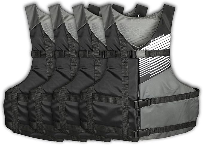 Stohlquist Universal Fit Adult Life Jacket PFD (4 Pack) Coast Guard Approved, for Men and Women 90+ lbs, Lightweight Neopr...