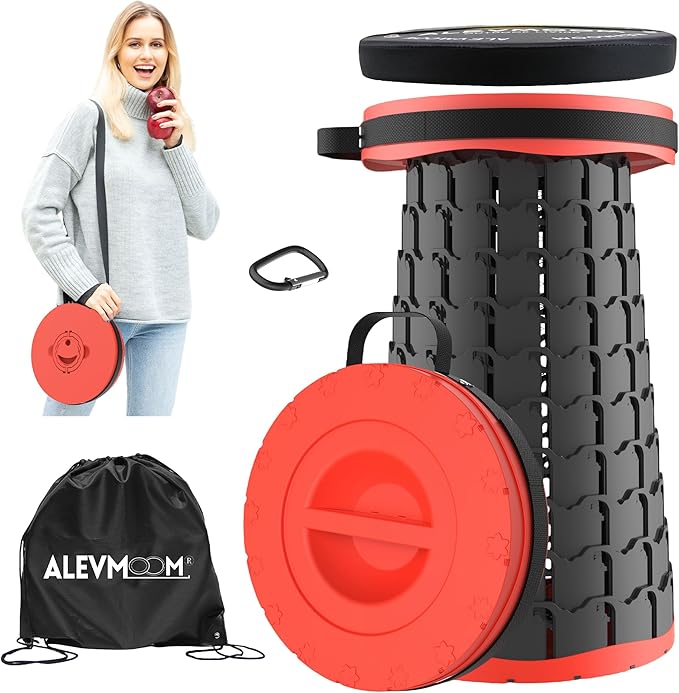 ALEVMOOM Upgraded 18.1" XL Collapsible Stool with Cushion, Portable Folding Stools for Adults Capacity 800lbs, Lightweight Telescoping Stool for Camping Travel Fishing Hiking
