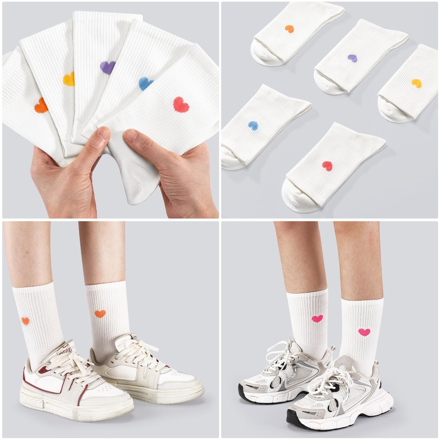 Corlap Women's Cute Cotton Crew Socks - Calf High Dress Socks, Novelty Fun Heart Design 5 Pairs (Gift Box)