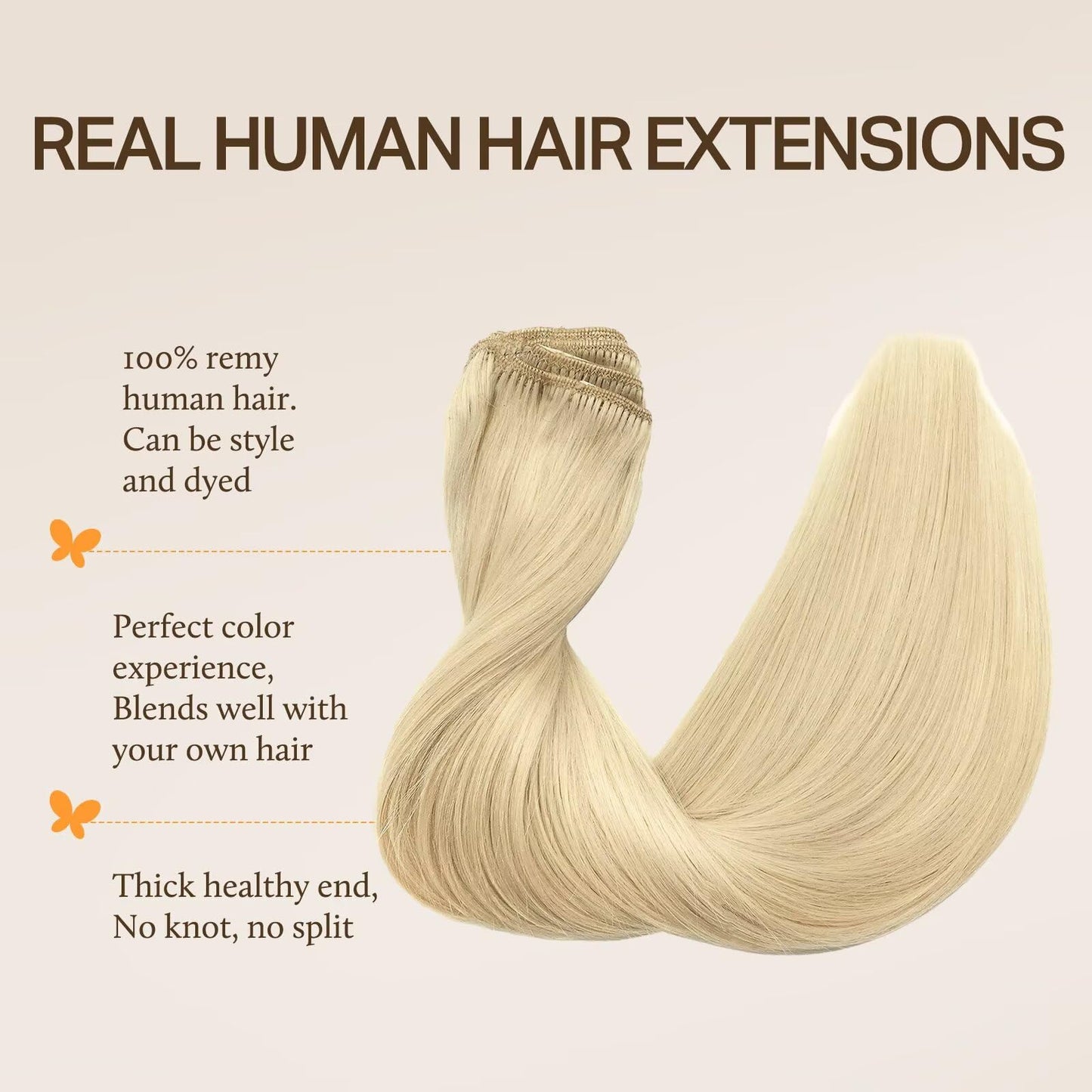 DOORES Wire Hair Extensions, Platinum Blonde 16 Inch 95g Fish Line Weft Extensions and 2pcs 30g Clip ins, 125g Invisible Wire Re