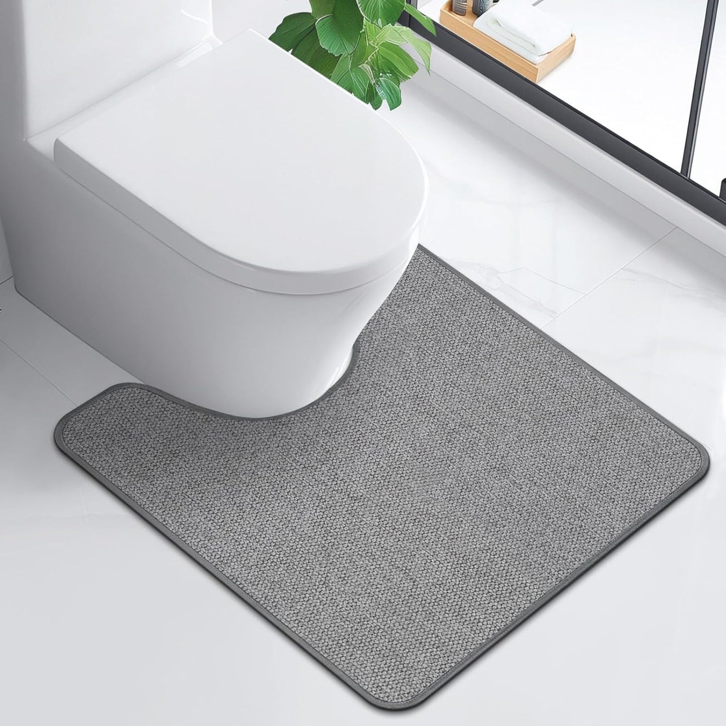 Toilet Rugs U Shaped Washable 24x20, Ultra Thin Toilet Rug Super Absorbent, Toilet Mat Rubber Backing Non-Slip, Toilet Mats Machine Washable Dry Quickly, Contour Bathroom Rugs for Toilet-Grey