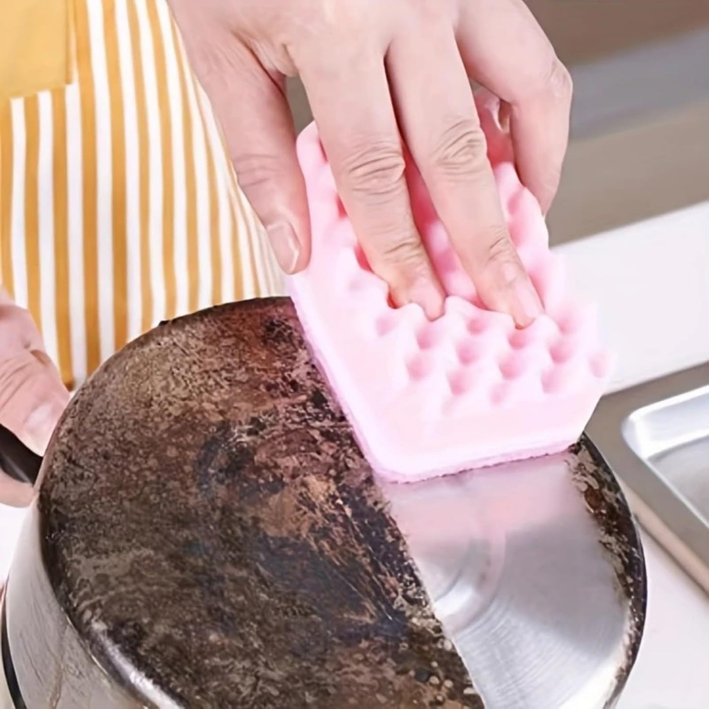 Non-Scratch Cellulose Scrub Sponge,Multipurpose Cleaning Scrubber, Dual-Sided Dishwashing Sponge for Kitchen (Yellow & Pink, Rectangle 4pcs)