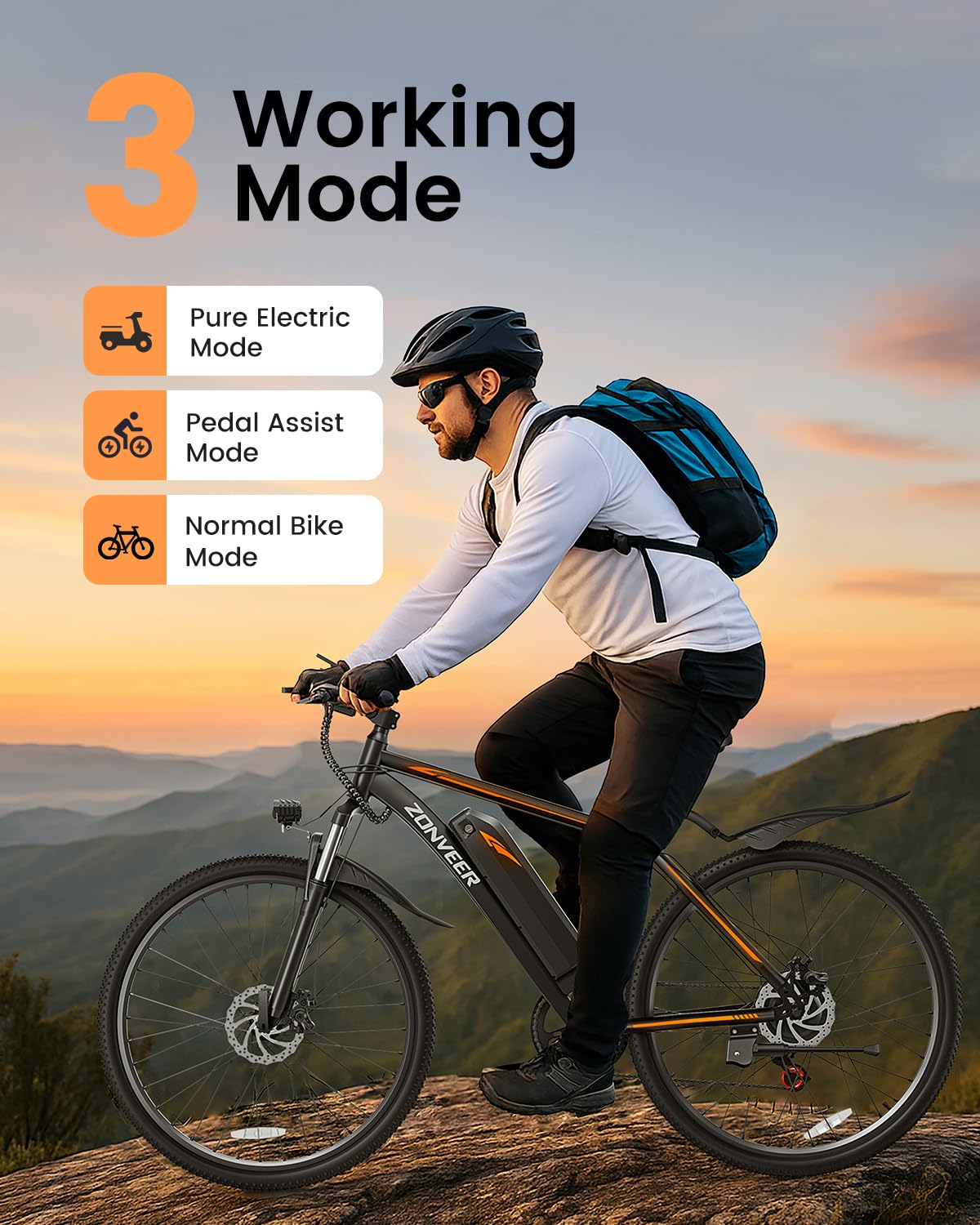 zonveer Electric Bike for Adults with 26'' Peak 500W Brushless Motor Ebike, 20MPH 40Miles Commuting Electric Mountain Bike with 360Wh Removable Battery, 7-Speed, 3 Level Assist