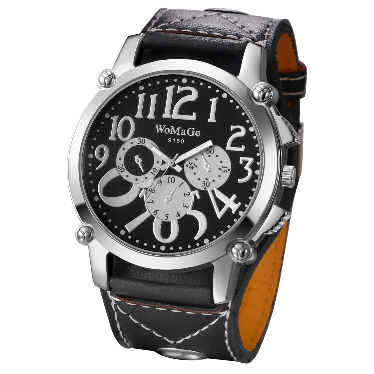 Avaner Men's Oversize Steampunk Watches: Retro Wide Band Analog Quartz Leather Strap Big Face Large Dial Wrist Watch