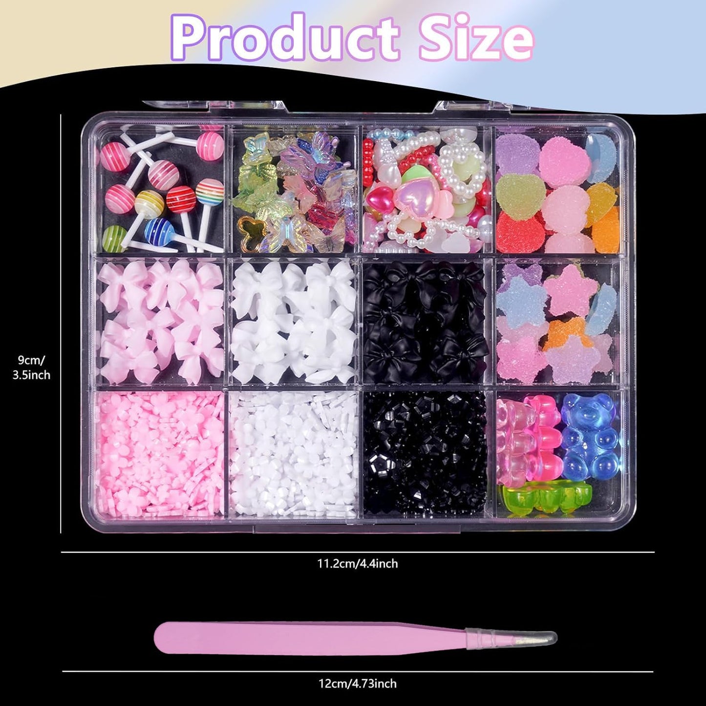 3D Pink White Black Assorted Bows Bears Pearls Nail Charms Heart Butterfly Blossom Flowers Bowknots Acrylic Nail Art Charms for