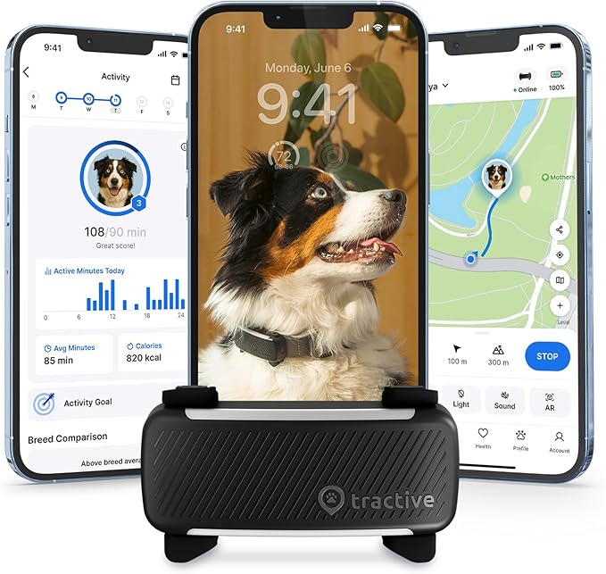 Tractive Smart Dog GPS Tracker | Live Pet Tracker with Virtual Fence | Vital Signs Monitoring of Heart & Respiratory Rate...