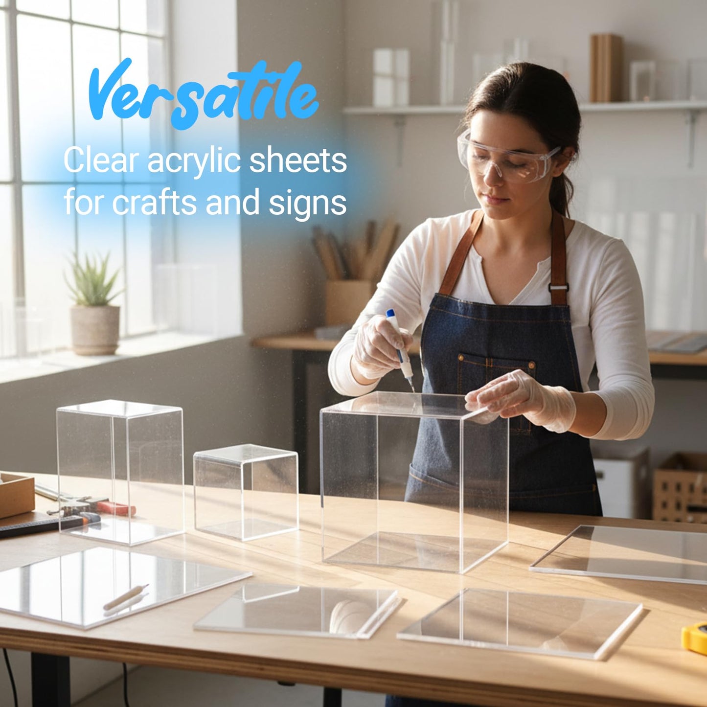 CALPALMY (2-Pack) 12 x 12 Inch Clear Acrylic Sheet Plexiglass 1/4" Thick; Use for Craft Projects, Signs, Display Cases, DIY Projects and More; Cut with Cricut, Engraver, Saw or Hand Tools – No Knives