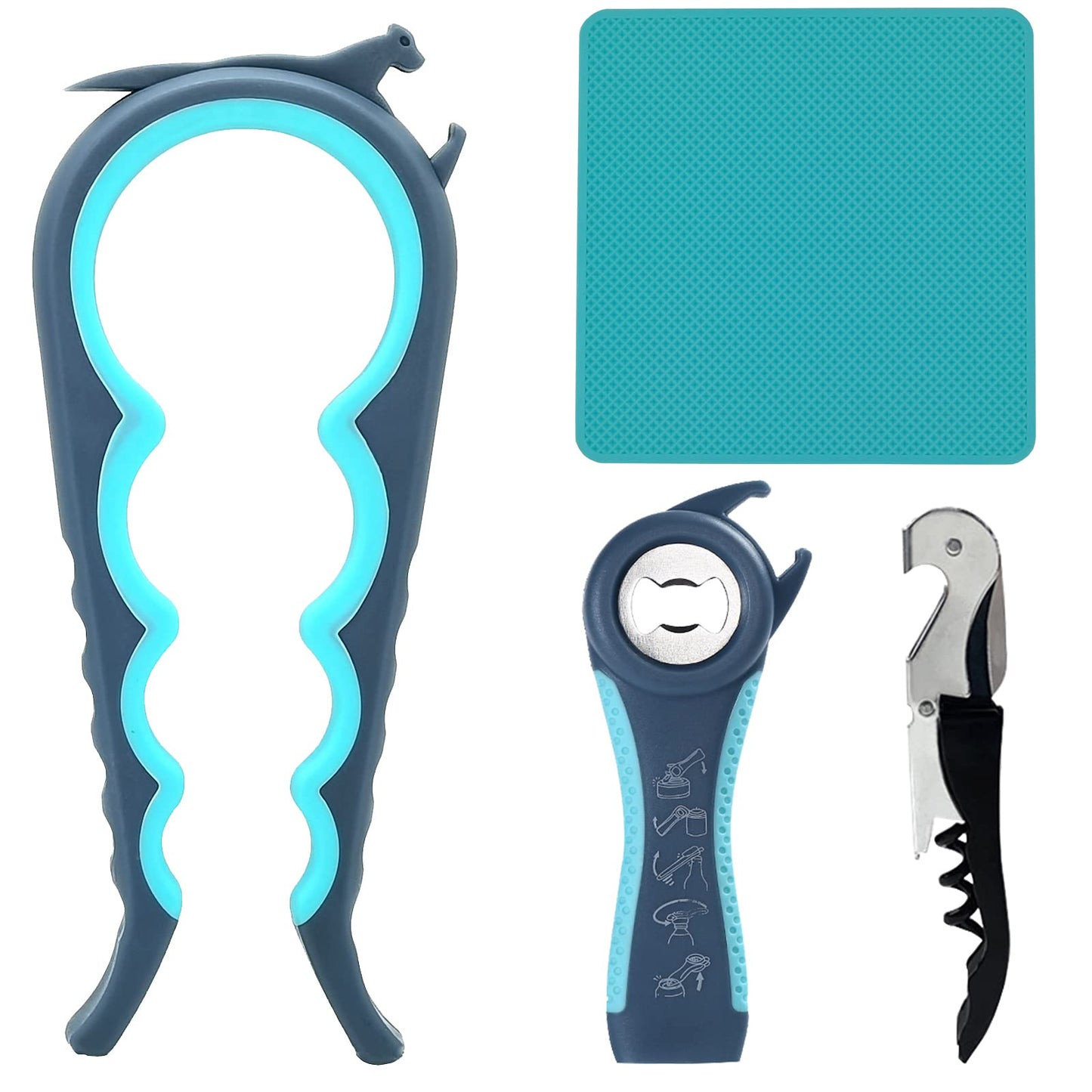 Otstar Jar Opener Bottle Opener and Can opener for Weak Hands,Seniors with Arthritis, Elderly, Jar Lid Opener Gadgets with Rubber Jar Opener Gripper Pad and Corkscrew Opener