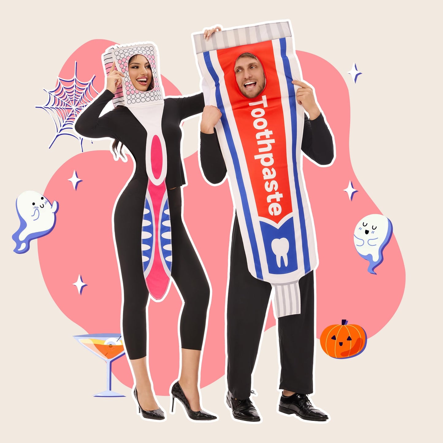 Funnlot 2PCS Couples Halloween Costumes for Adults Funny, Toothbrush and Toothpaste Couples Costumes Adult One Size