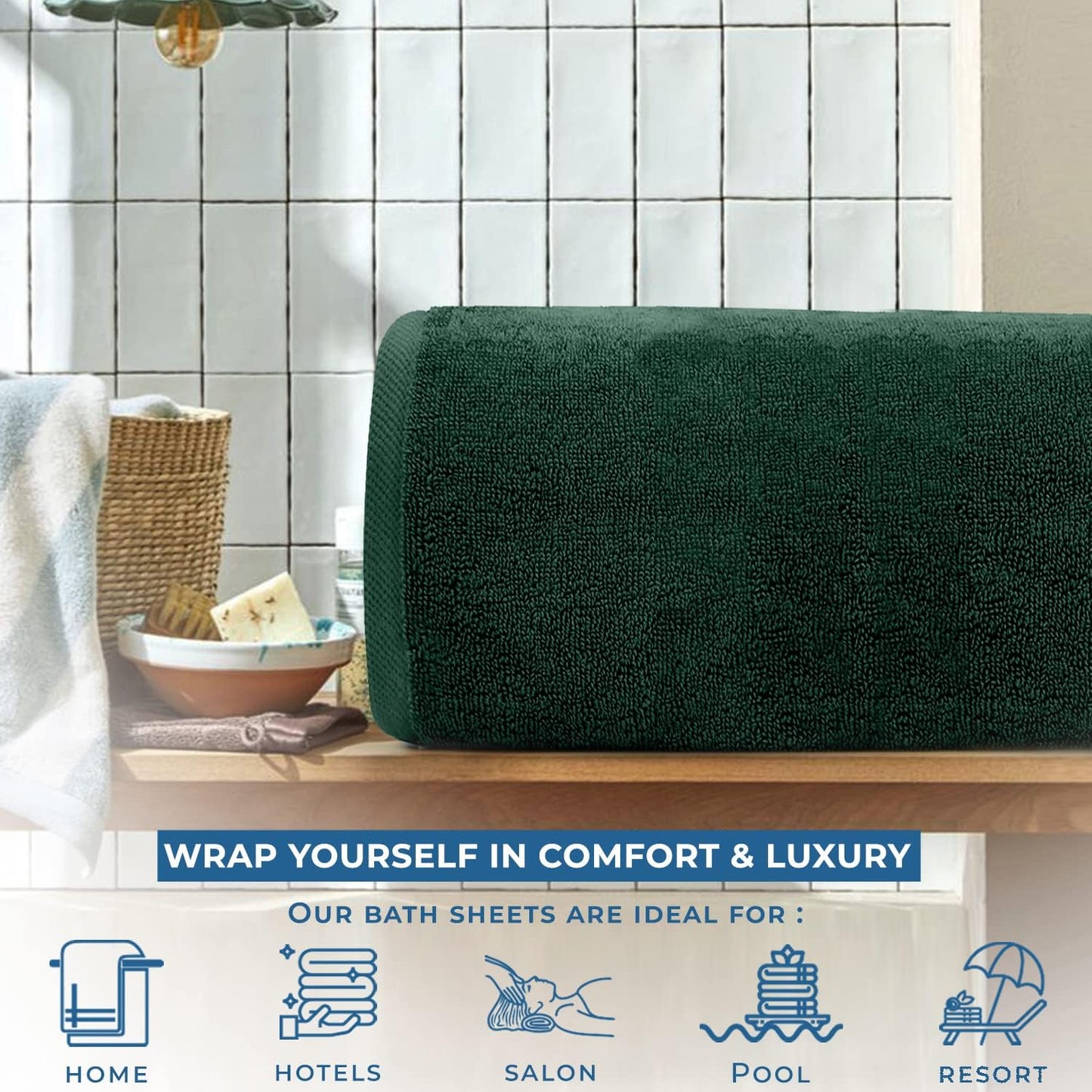 DAN RIVER Pack of 1 Bath Sheet 40x80 Inches, Oversized Bath Towels Extra Large, Organic Cotton Towels for Bathroom - Hunter Green