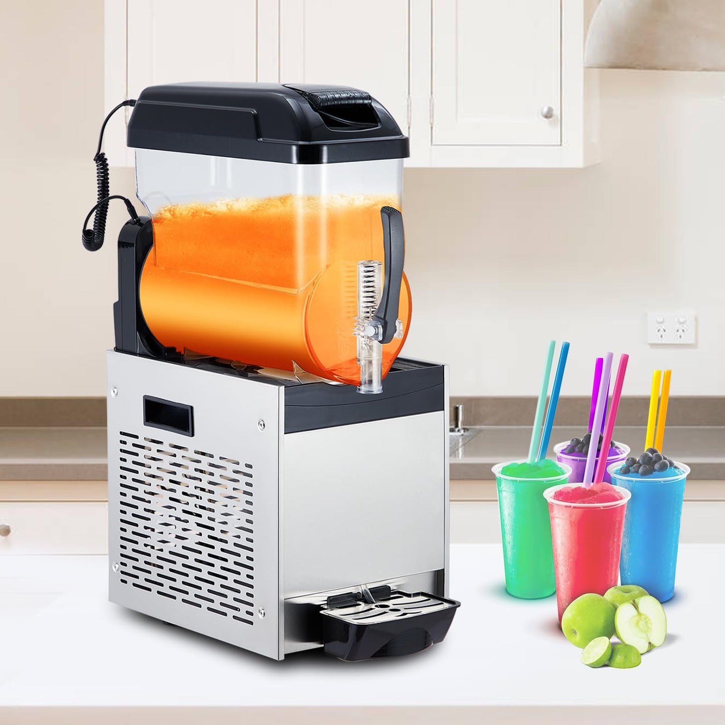 Commercial Slushie Machine - 15L*2 Dual Tank & Triple-Tank Available, Stainless Steel, Self-Cleaning & High-Speed Mixing, Perfect for Frozen Drinks, Margaritas, Coffee, Cocktails, Home, Bars,Black