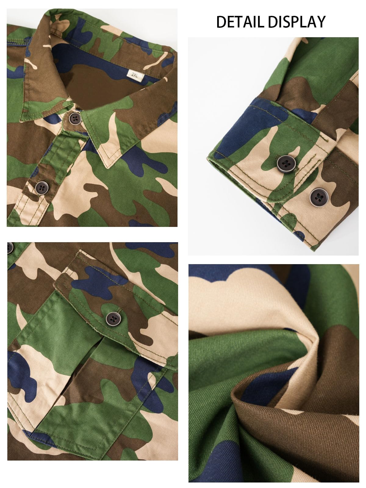 PAODIKUAI Men Camouflage Denim Shirt Camo Washed Military Long Sleeve Shirts Casual Button Down Shirts(Camou 1,S)