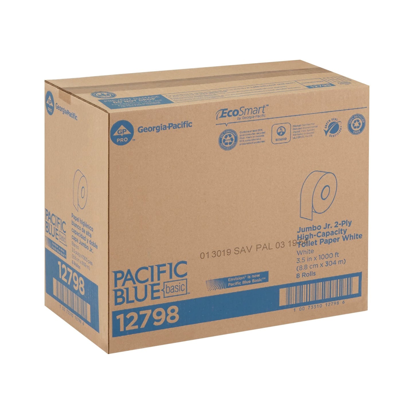 Georgia-Pacific Pacific Blue Basic 2-Ply Jumbo Jr. 9" Toilet Paper by GP PRO (Georgia-Pacific), 12798, 1,000 Linear Feet per Roll, 8 Rolls Per Case