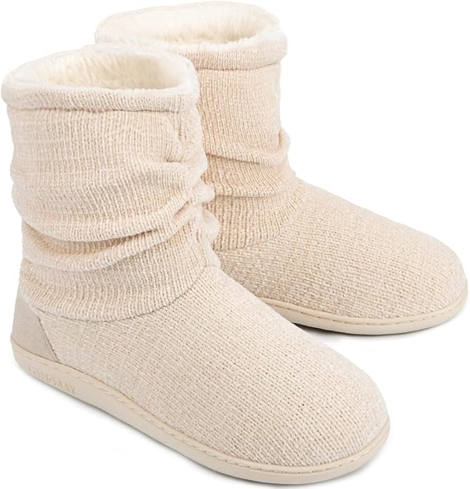 LongBay Women's Cozy Winter Slipper Boots Warm Chenille Knit Bootie Memory Foam Non-Slip Indoor Outdoor House Shoes