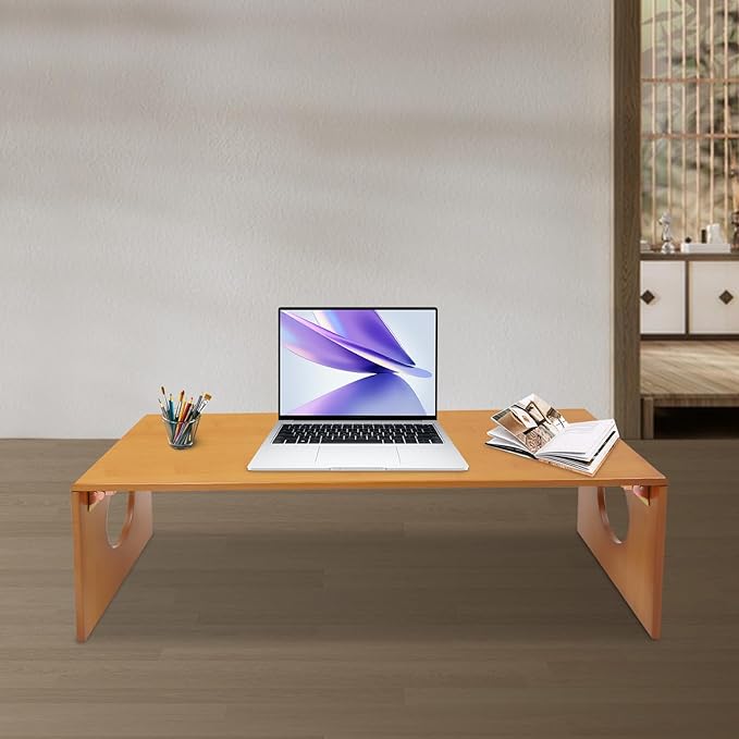 Eapmic 39.3in Folding Floor Coffee Table, Bamboo Low Japanese Floor Table, Portable Coffee Tables for Living Room Bedroom Meditation Tatami Home Office (39.3in)