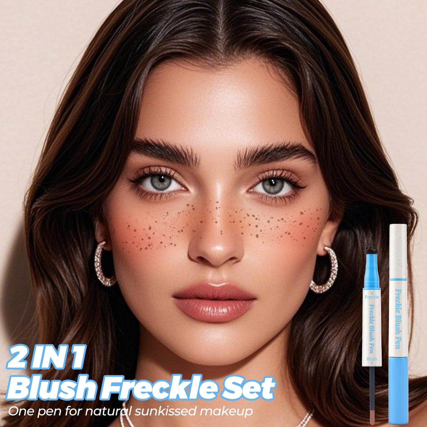Erinde Natural Freckle Blush Pen, 2 in 1 Dark Brown Liquid Freckle Stamp & Coral Orange Liquid Blush for Cheeks, Long Lasting Wa