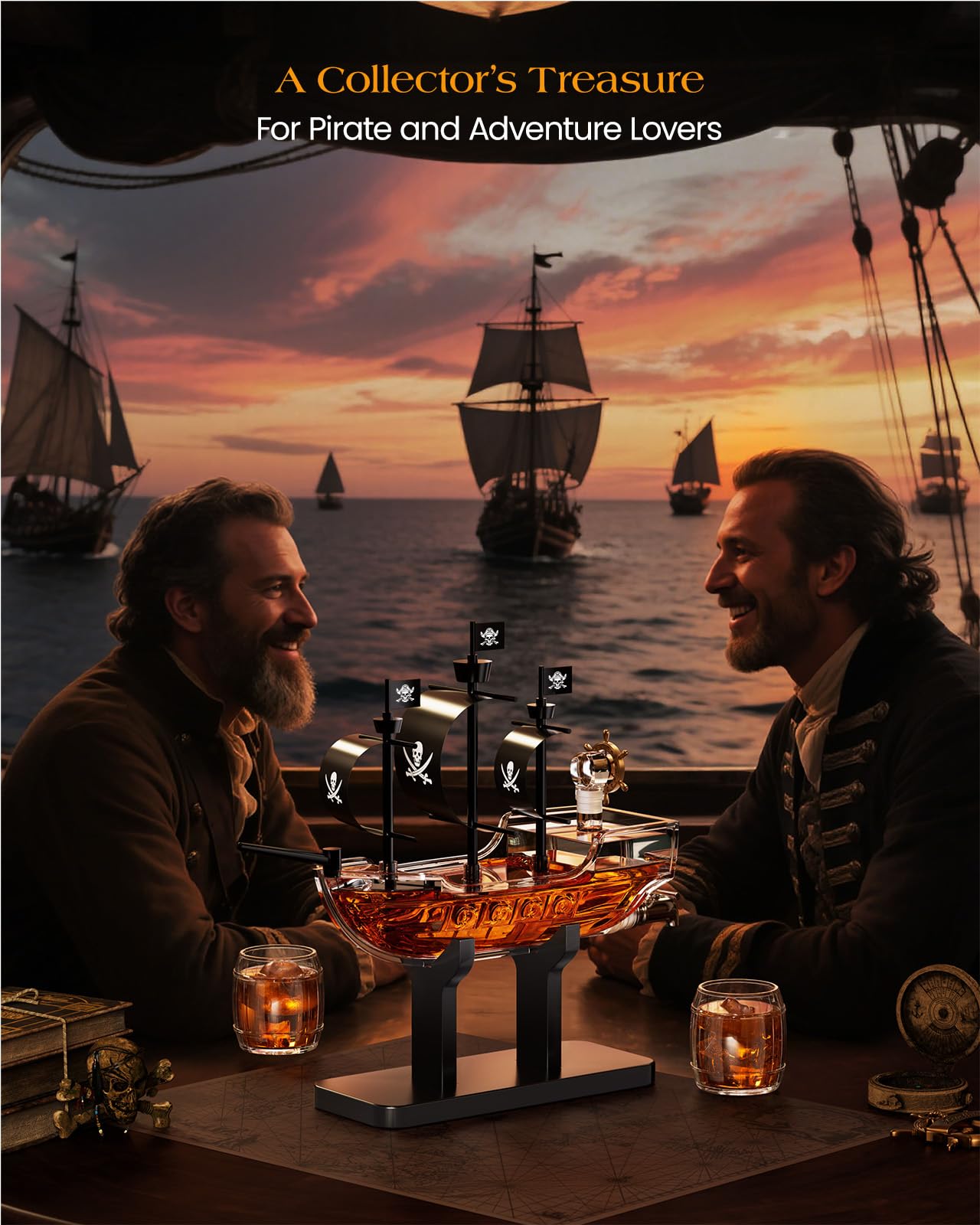 Kollea Birthday Gifts for Men Dad, Pirate Ship Whiskey Decanter Set with 2 Glasses, Liquor Dispenser for Home Bar, Funny Gift Ideas for Him, Husband, Father, Boyfriend, Anniversary, Sailor & Captain