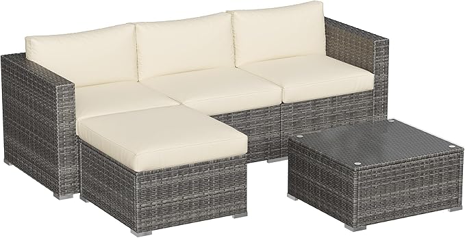 May in Color Outdoor Patio Furniture Set, Rattan Outdoor Sectional Furniture, Patio Conversation Sets for Balcony, Porch, Backyard, Deck, Garden, Beige