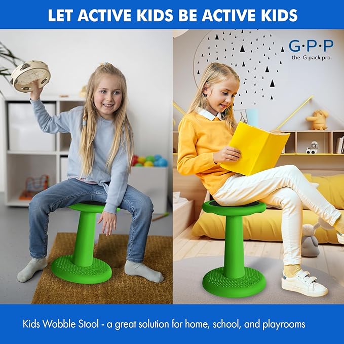 Gpack-pro Kids Wobble Stool 2-Pack – Improves Focus Attention – Non-Slip Base - Wiggle Chair Active Flexible Seating for Preschool Kindergarten Elementary School 17.7-Inch High (Green)