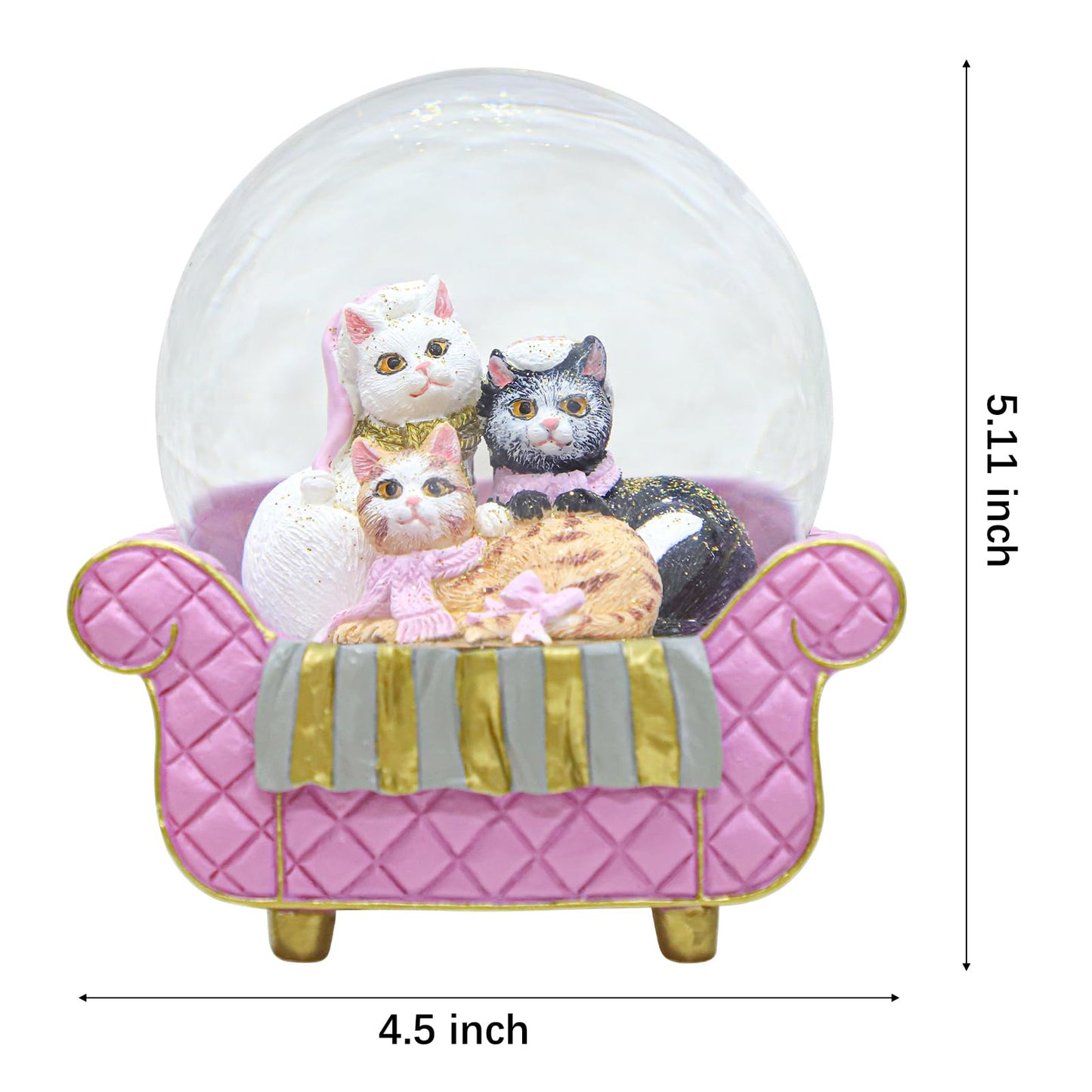 Cat Snow Globes for Girls - 100MM Pink Glitter Glass Snowglobe for Kids, Christmas Snow Globe, Snow Globes Home Office Table Decor Birthday Gift (Pink)