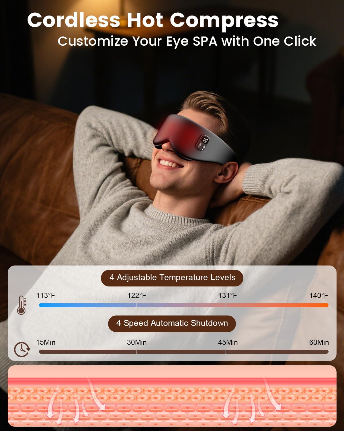 Heated Eye Mask - Cordless Eye Mask for Dry Eyes, Eye Relief, Improved Sleep, Timed Shutdown, 4 Temperature, Washable Eye Heating Pad for Travel, Removable for Cleaning - Black