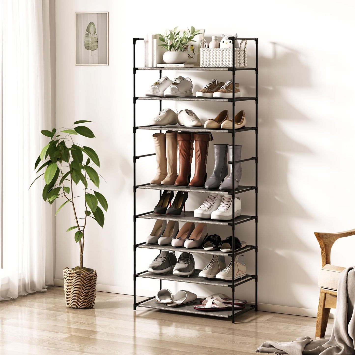 Rumiiro 10 Tier Free Standing Shoe Rack, Cloth Assembled Adjustable Shoe Shelf Organizer, Simple Changeable Assembly Storage Shelf Rack for Home, Bedroom, Entryway (24.5'' L x 12'' W x 60'' H)