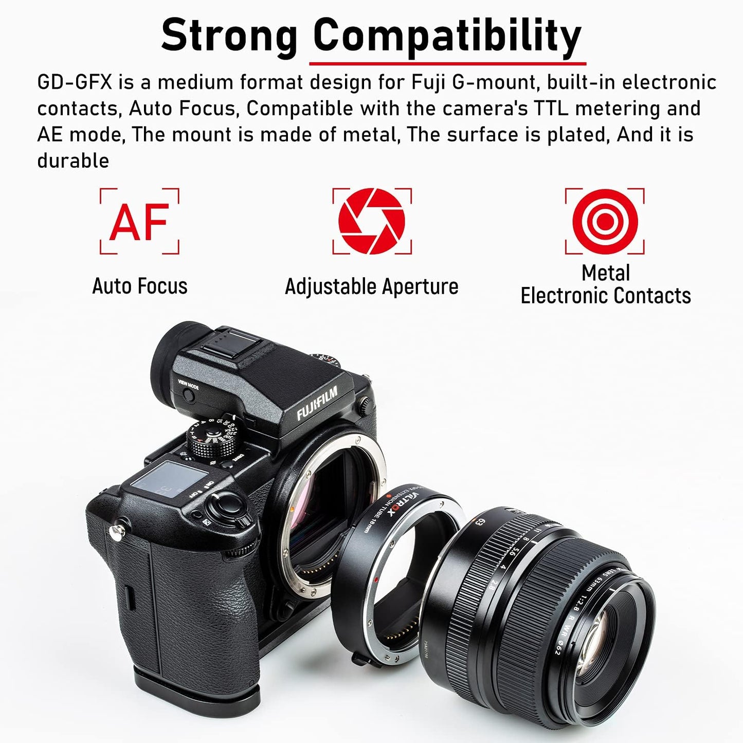 Viltrox Dg-Gfx 18Mm Metal Auto Focus Macro Extension Tube Ring Adapter Compatible With Fuji Gfx 50S 50R Gfx Mount Medium Format