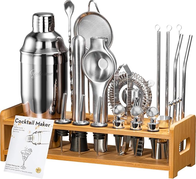 Yelusonw 26-Piece Cocktail Shaker Set - Bartender Kit with Stand, Shakers for Cocktail with All Shakers Bartending Bar Too...