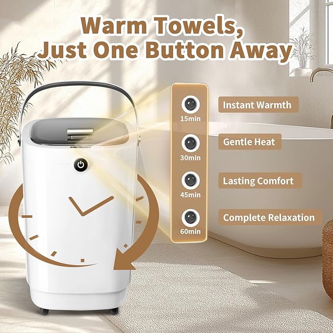 Towel Warmers for Bathroom Bucket，Luxury Large Spa Towel Hot Warmer Bucket Style-Hot Towels in 10 Minutes-Fits Up to Two 40"X70" Oversized Towels - Bathrobe, Towel, Blanket-Gray