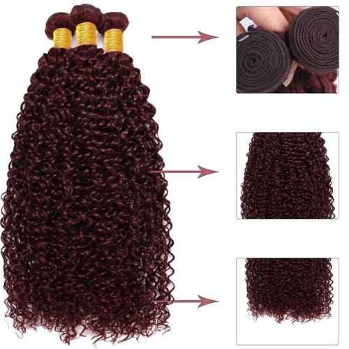 Fabimiya Bundles Human Hair Jerry Curly Burgundy 99J Human Hair Bundles Unprocessed Brazilian Virgin Hair Bundles Burgundy 99J Human Hair Bundles Quick Weave Hair Extension