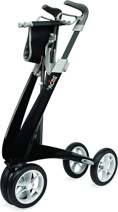 byACRE Carbon Ultralight Rollator Walker with Organizer Bag, Wide Track, 18.5" x 24" Seat (W x H), Black