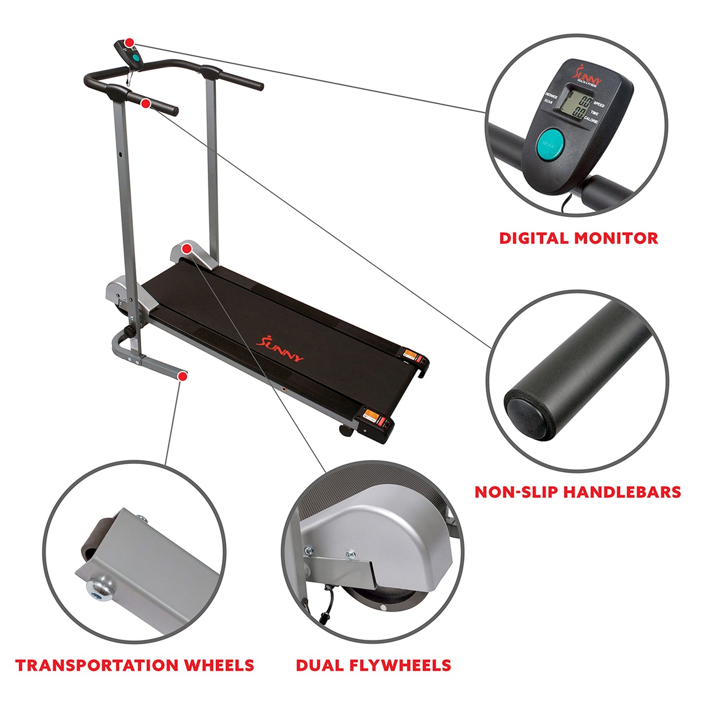 Sunny Health & Fitness Foldable Manual Walking Treadmill, Gray SF-T1407M + Home Gym Foam Floor Protector Mat