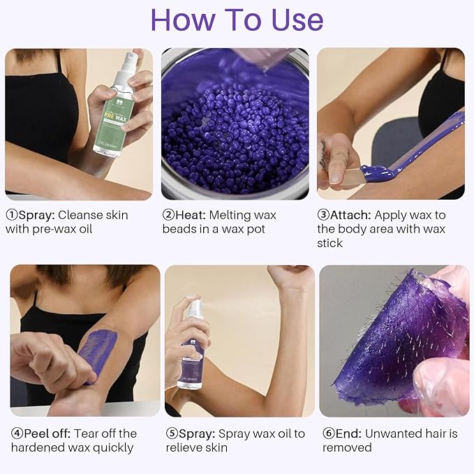 BLITZWAX Brazilian and Bikini Waxing Kit for Women, Hard Wax Warmer for Face, Legs and Body, At Home Hair Removal Kit, Beginner Friendly, Fast Heating, 51 Accessories, 6 Types Wax Bean Formula
