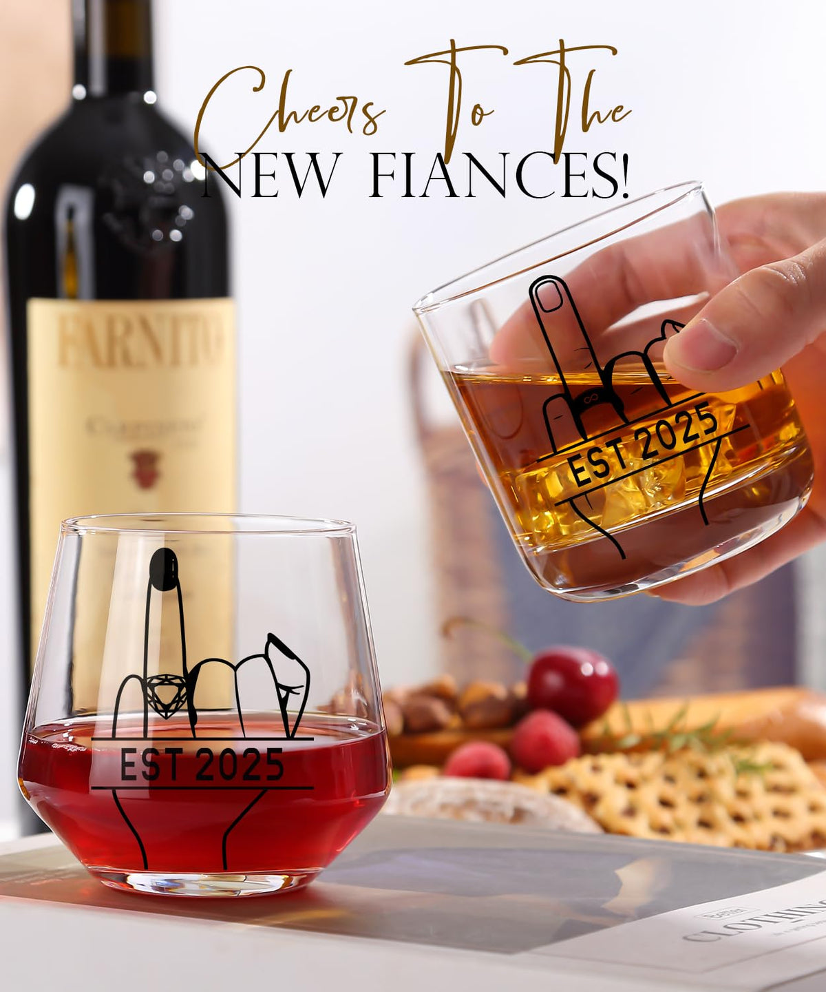 comfit Engagement Gifts for Couples 2025 - Bridal Shower Gift - Wedding Gifts for Couples, His and Hers, Newlywed - Wine&Whiskey Glass for Mr and Mrs