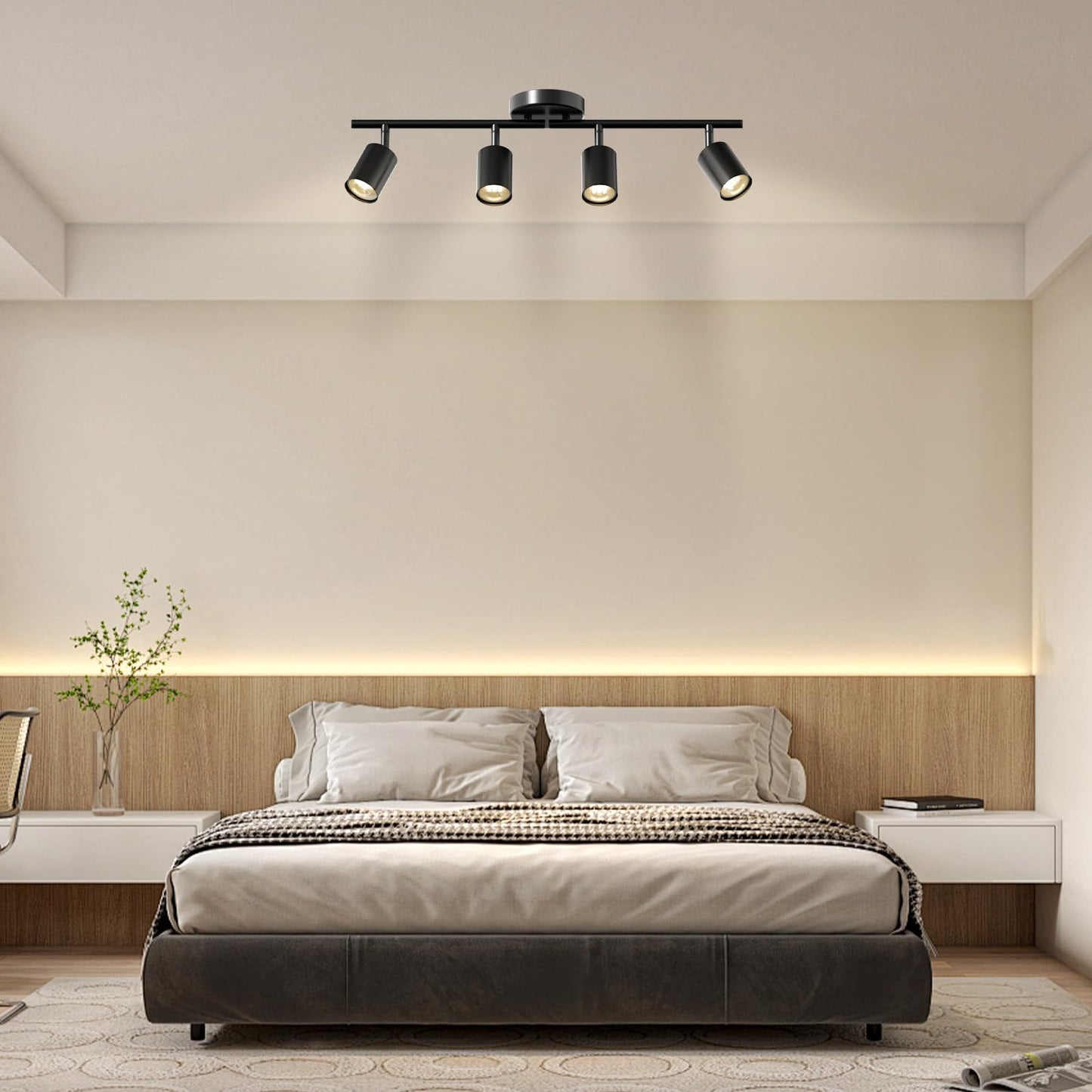 Lavendex LED 8 Light Track Lighting Kit, Dimmable Ceiling Spot Lighting Includes 8 x GU10 Bulb, Modern Track Light Fixture with Rotatable Heads for Kitchen, Living Room, Bedroom