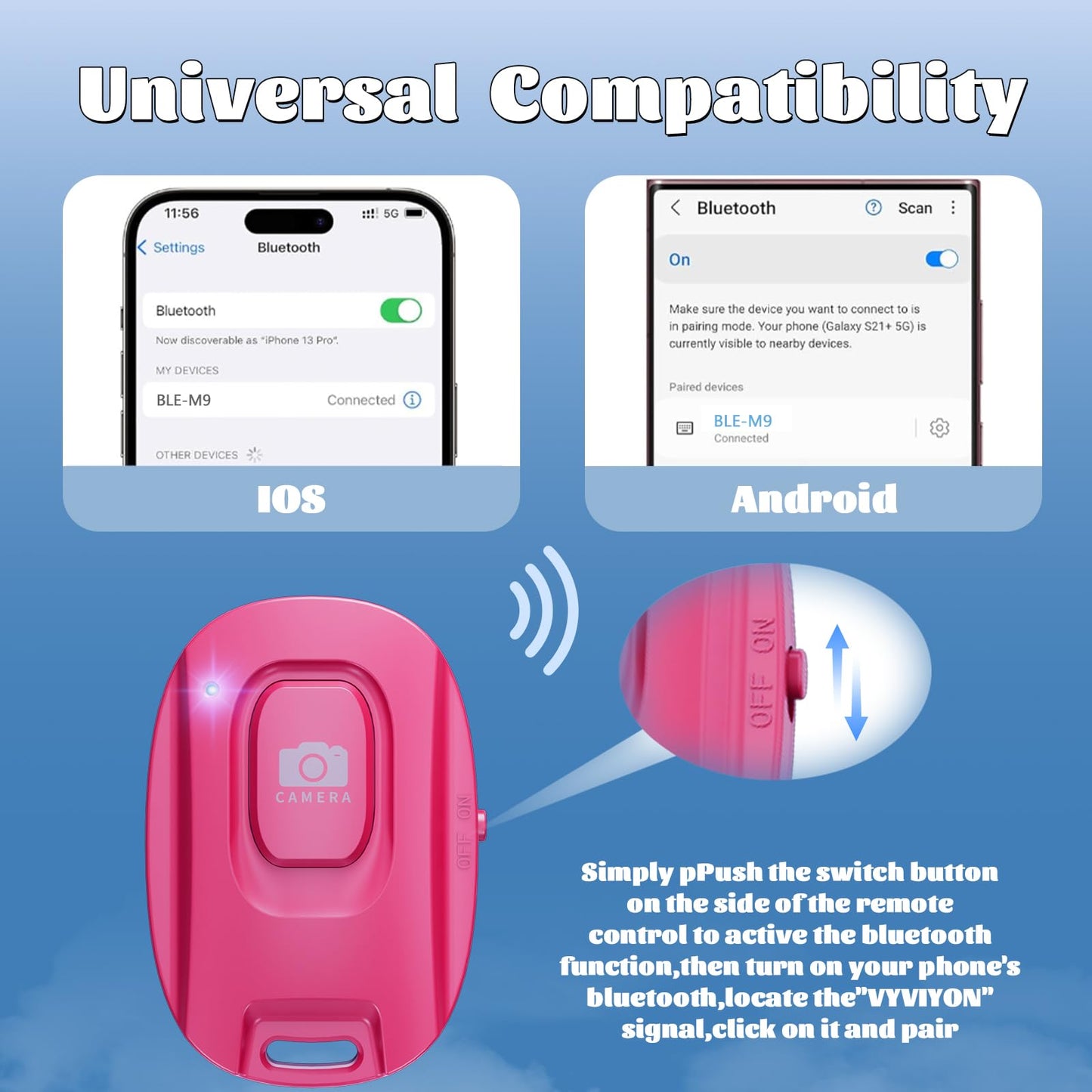 Mairan Rechargeable Wireless Camera Remote Shutter For Iphone And Android Smartphones, 2 Pack Bluetooth Phone Remote Control,Sel