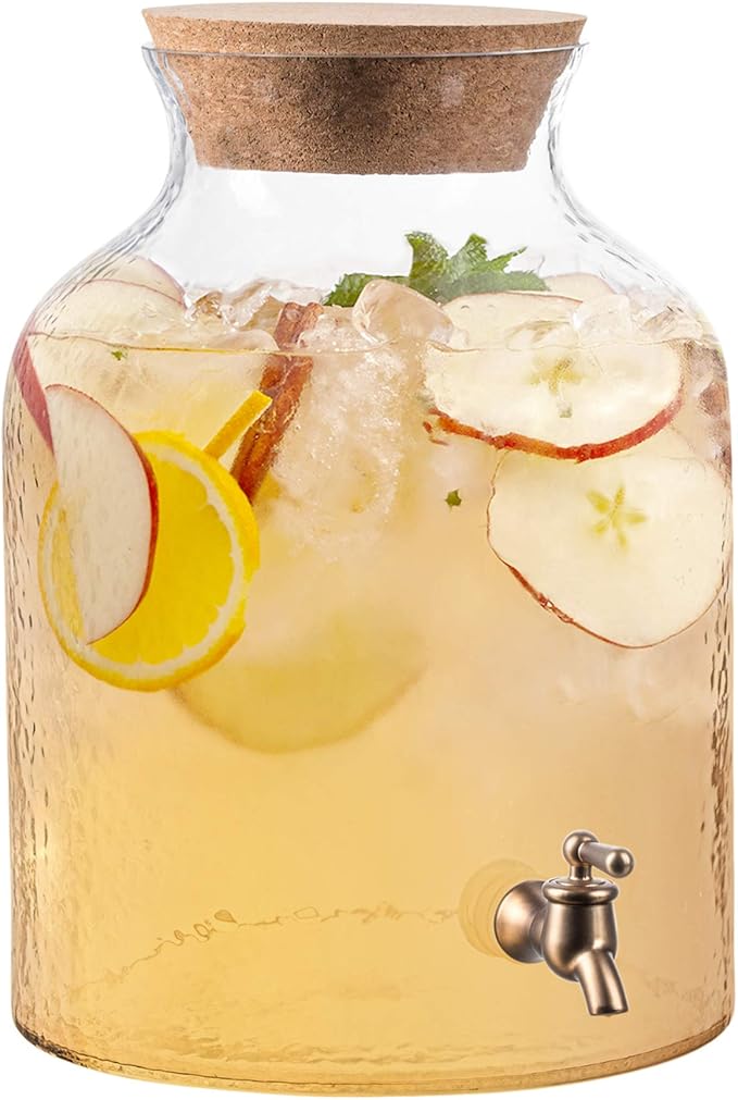 Style Setter Beverage Dispenser Cold Drink Dispenser w/ 2.7 Gallon Capacity Glass Jug, Cork Lid & Leak-Proof Acrylic Spigo...