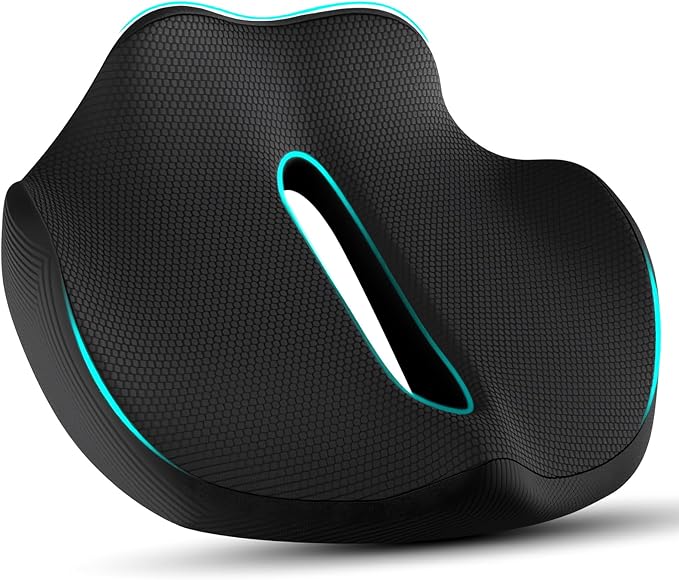 PilloVive Ergonomic Seat Cushion for Office Chair &Car-Advanced Memory Foam Coccyx Pillow for Tailbone,Sciatica &Lower Back Pain Relief-Non-Slip Desk Chair Pad for Long Sitting,Posture Support-Black