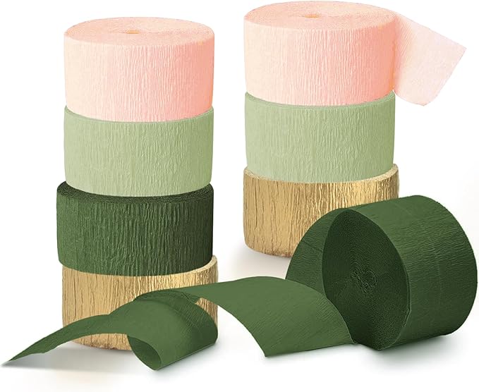 NICROHOME EUR Wedding Party Decorations, 8 Rolls Moss Sage Green Pink Crepe Paper Streamers for Boho Baby Shower, Wedding,...