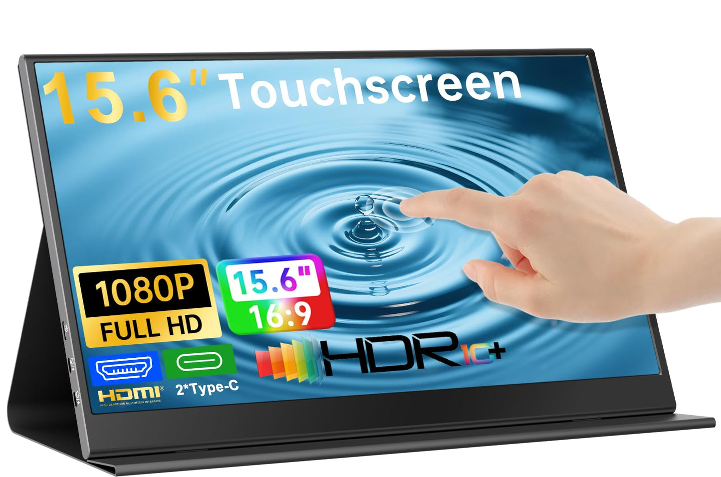 UFYQL Touchscreen Portable Monitor 15.6-Inch, 1080P FHD IPS Display with Magnetic Case, HDMI & USB-C Plug&-Play, Laptop External