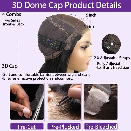 Bob Wig Human Hair Glueless Wigs Human Hair Pre Plucked Pre Cut Body Wave 5x5 Lace Closure Wigs 180 Density 100% Brazilian Virgin Hair Short Wigs for Black Women (16 inch)