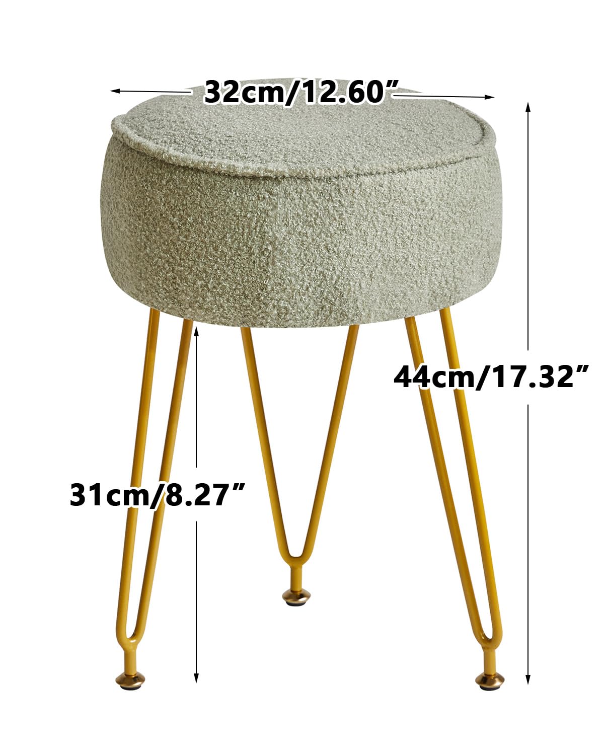 IBUYKE Teddy Velvet Round Footrest Stool Ottoman, Makeup Vanity Stool Side Table, Velvet Dressing Table Seat, Pouf Couch Stool, for Living Room Bedroom, Light Green WBD009D