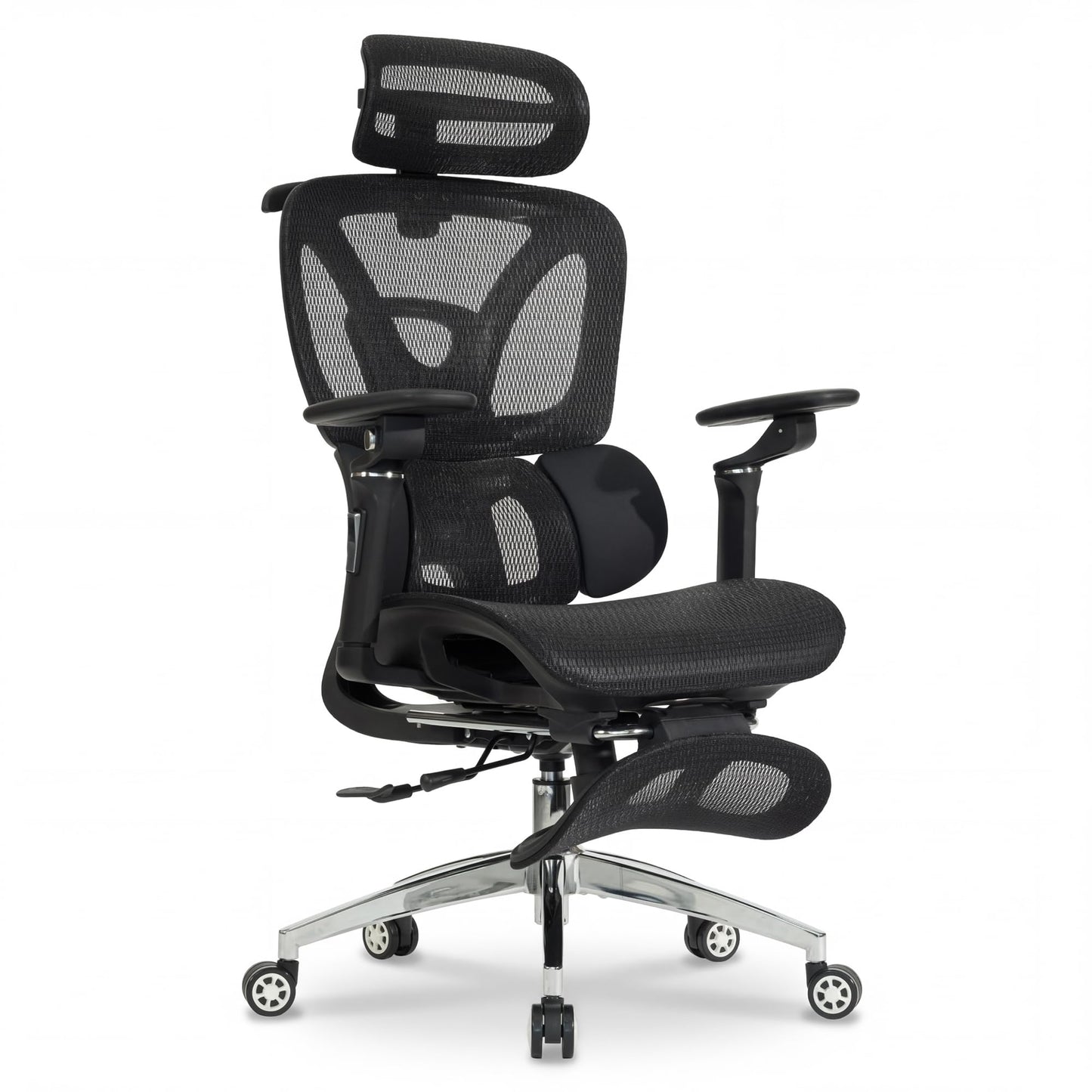 Ergonomic Mesh Office & Gaming Chair with Footrest, High Back Home Office Desk Chair, Comfortable 3D Lumbar Support, 130° Tilt, Adjustable Seat Depth, Adjustable 6D Armrest & 3D Headrest(Black Pro)