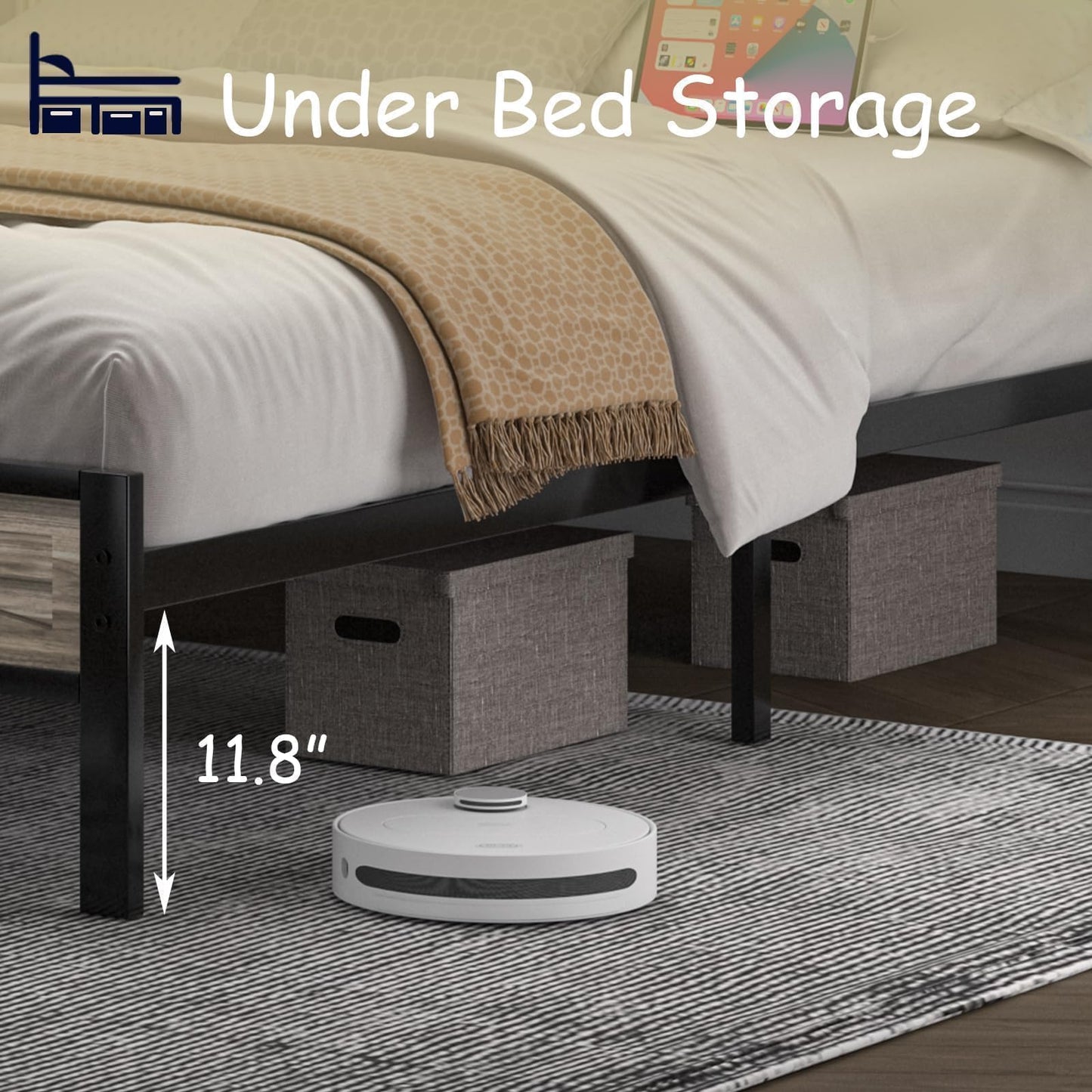 Queen Bed Frame with Headboard, Queen Bed Frames with Outlets and LED Lights, Rustic Bed Frame with Storage Headboard, Farmhouse Barn Door Design, Noise Free, No Box Spring Needed, Wash Grey